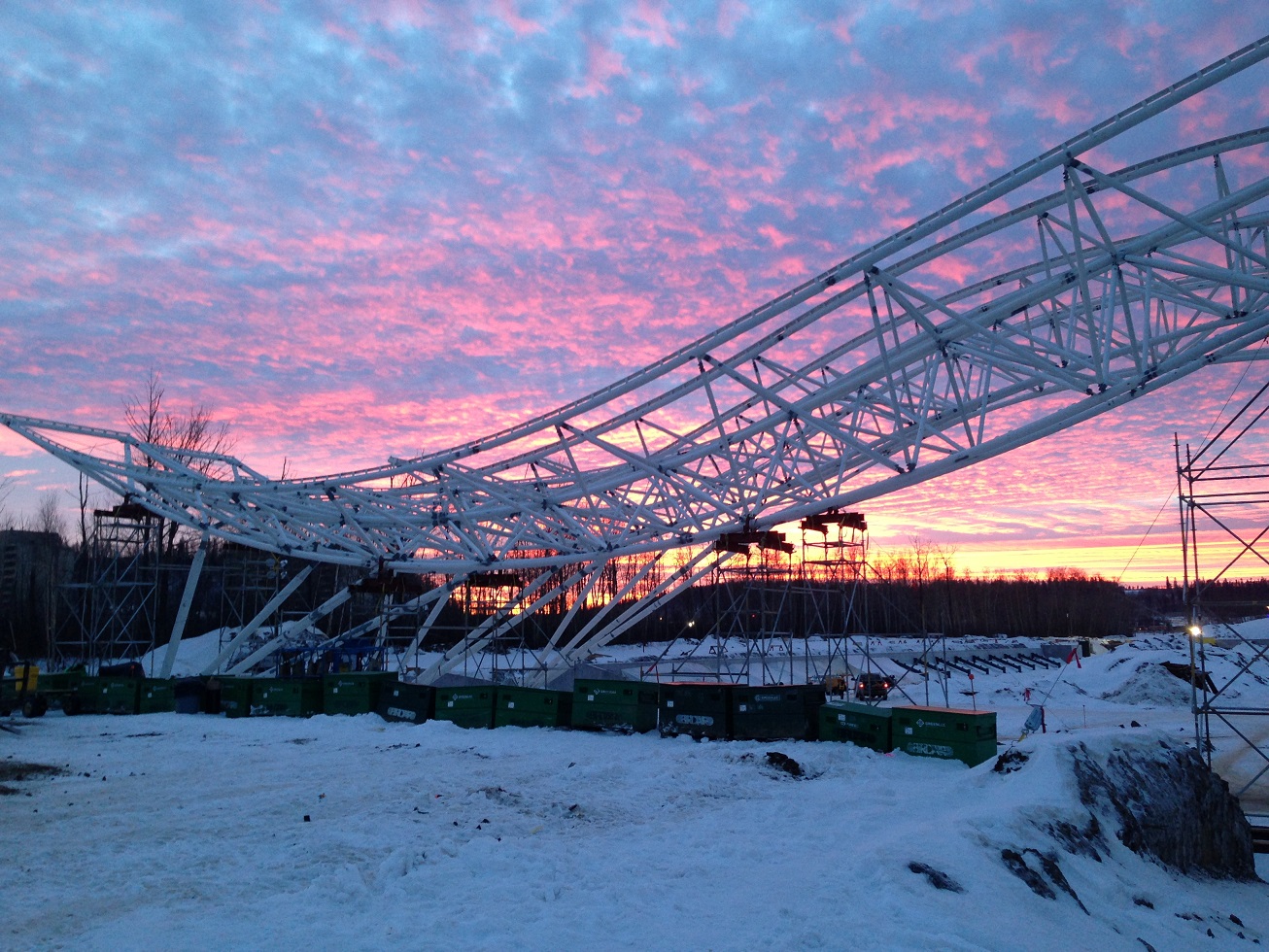Night view Large-span steel canopy project in Canada