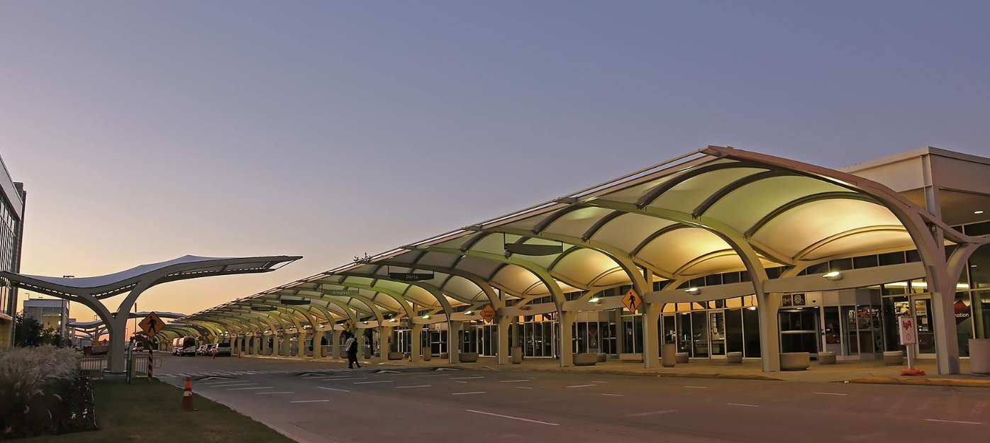 Nightview of Car Rental Canopy featuring large span space structure 